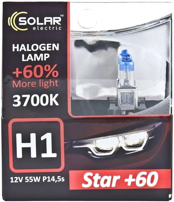 

Автолампы Solar 1231S2 Star + 60 H1 P14,5s 55 W прозрачно-голубая