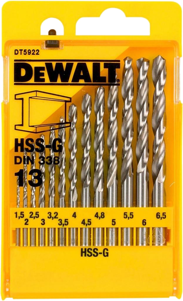 

Набор сверл DeWALT DT5922 спиральных по металлу 1.5-6.5 мм 13 шт.