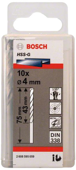 

Набор сверл Bosch 2608595059 спиральных по металлу 4 мм 10 шт.