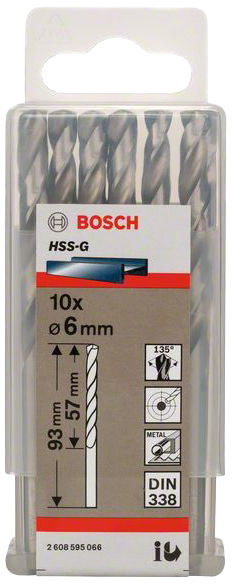 

Набор сверл Bosch 2608595066 спиральных по металлу 6 мм 10 шт.