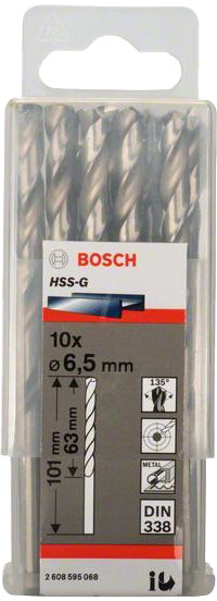 

Набор сверл Bosch 2608595068 спиральных по металлу 6.5 мм 10 шт.