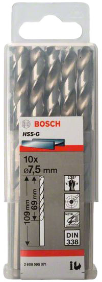 

Набор сверл Bosch 2608595071 спиральных по металлу 7.5 мм 10 шт.