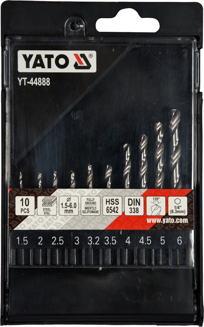 

Набор сверл Yato YT-44888 спиральных по металлу 1.5-6 мм 10 шт.