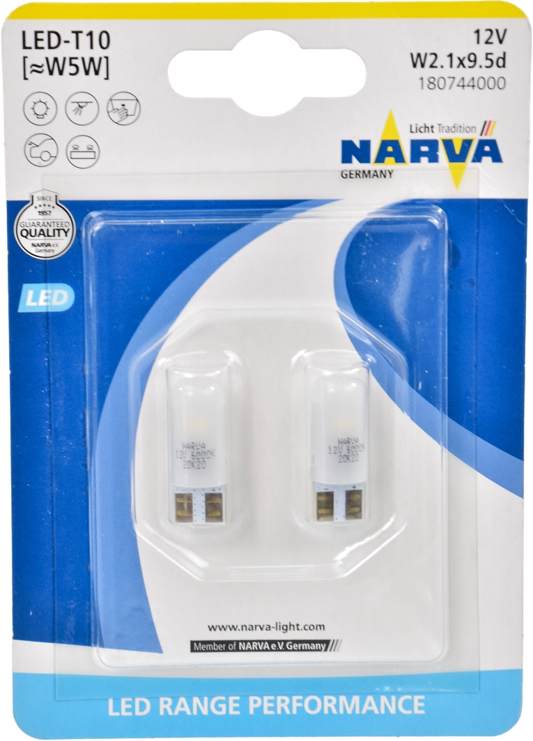 

Автолампа Narva 180742b Range Performance LED W5W W2,1x9,5d 0,6 W прозрачная