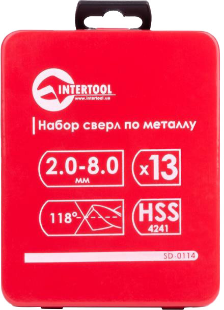 

Набор сверл Intertool SD-0114 спиральных по металлу 2-8 мм 13 шт.