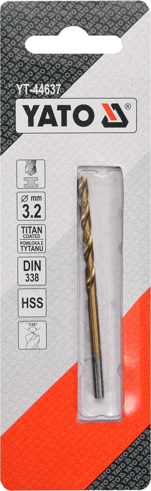 

Сверло Yato YT-44637 спиральное по металлу 3.2 мм