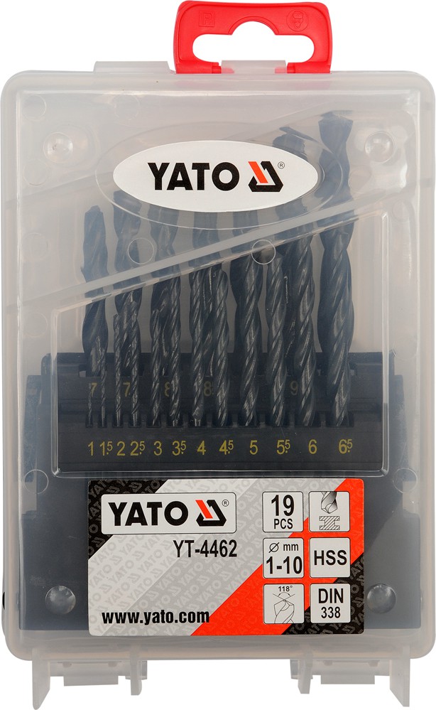 

Набор сверл Yato YT-4462 спиральное по металлу 1-10 мм 19 шт.