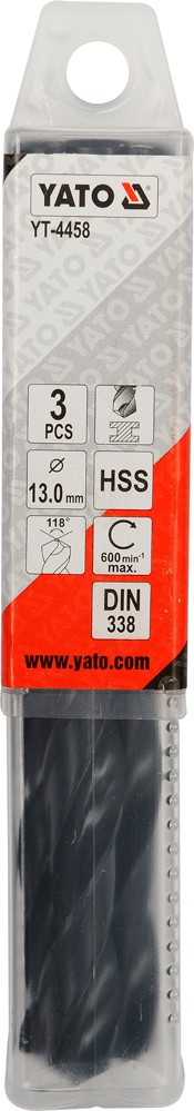 

Набор сверл Yato YT-4458 спиральных по металлу 13 мм 3 шт.