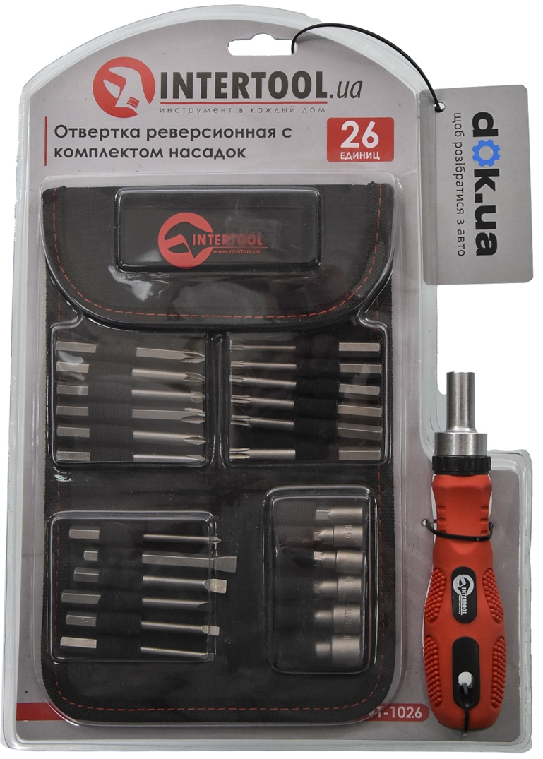 

Отвертка реверсивная с набором бит Intertool VT1026