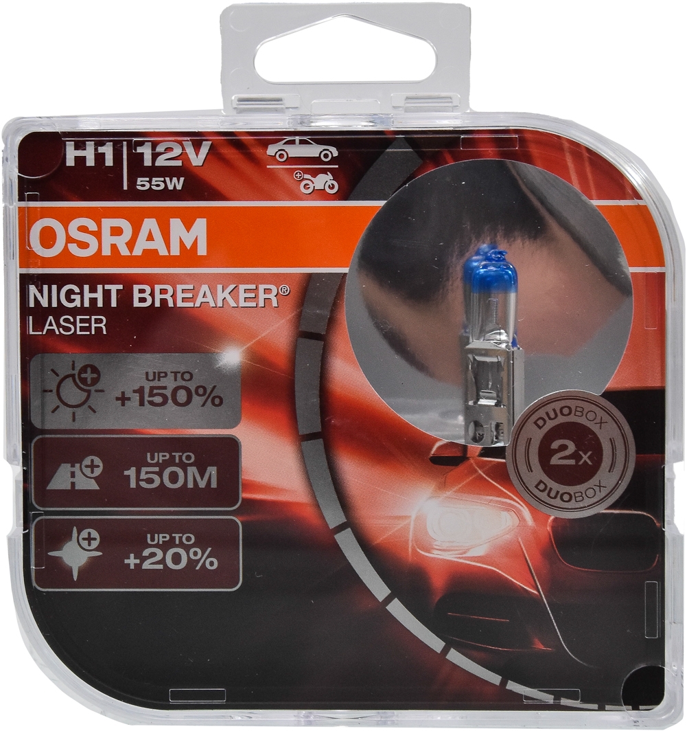 

Автолампа Osram 64150nlhcb Night Breaker Laser H1 P14,5s 55 W прозрачно-голубая