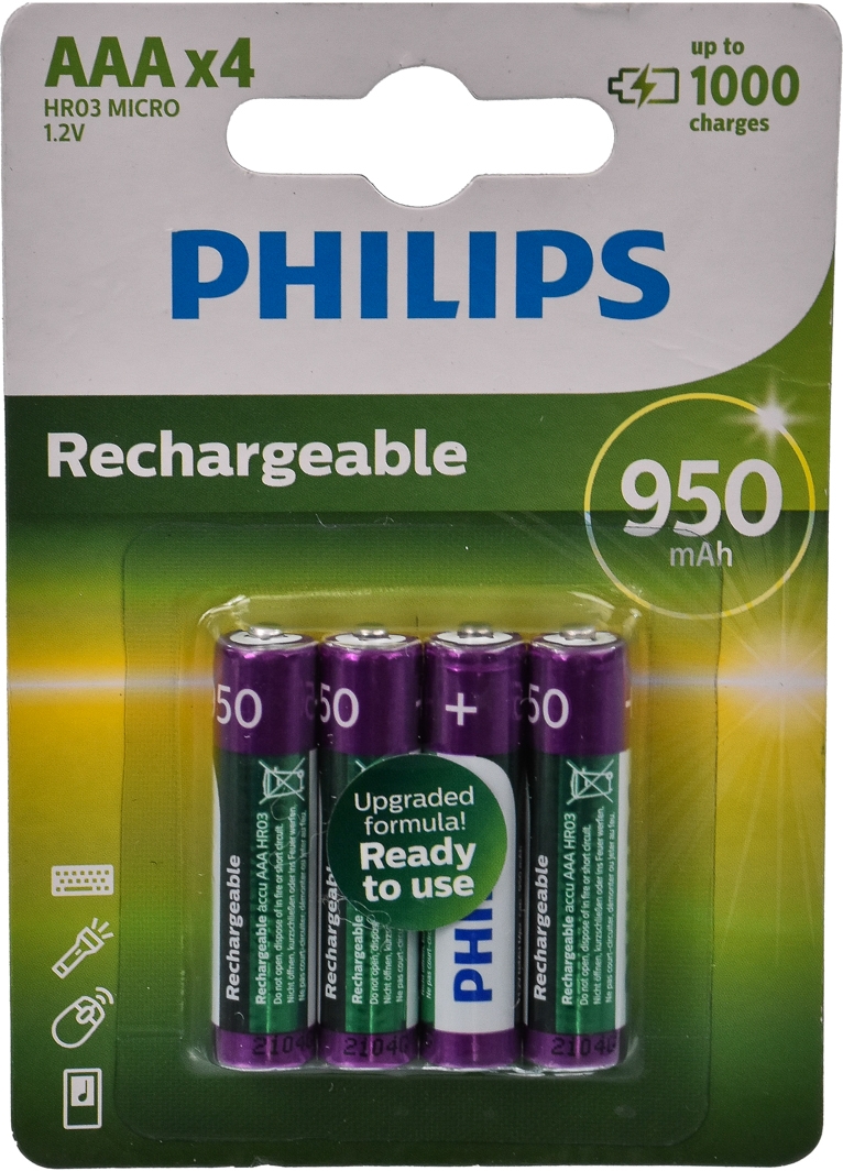 

Аккумуляторная батарейка Philips Rechargeable R03B4A95/10 950 mAh 4 шт