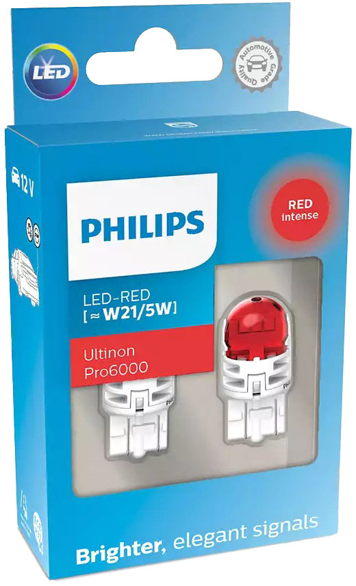 

Автолампа Philips 11066RU60X2 Ultinon Pro6000 W21/5W W3x16q красная
