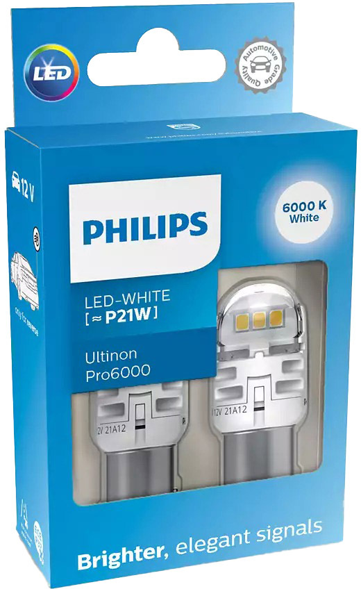 

Автолампа Philips 11498CU60X2 Ultinon Pro6000 P21W BA15s прозрачная