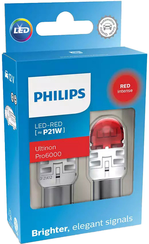 

Автолампа Philips 11498RU60X2 Ultinon Pro6000 P21W BA15s красная