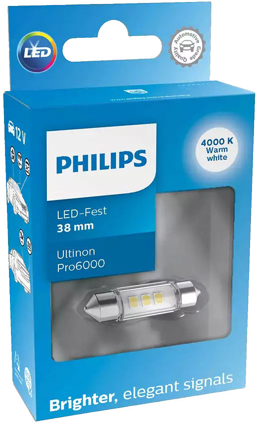 

Автолампа Philips 11854WU60X1 Ultinon Pro6000 SV8,5 прозрачная