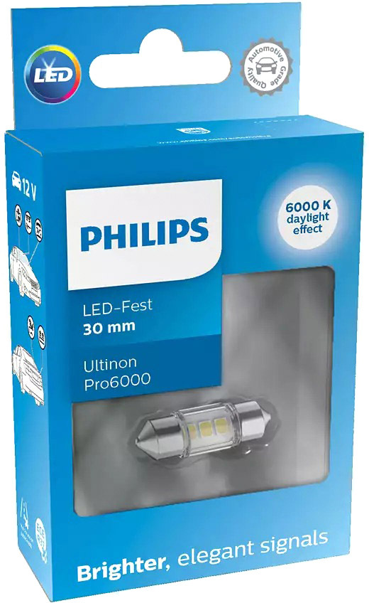 

Автолампа Philips 11860CU60X1 Ultinon Pro6000 SV8,5 прозрачная