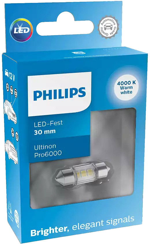 

Автолампа Philips 11860WU60X1 Ultinon Pro6000 SV8,5