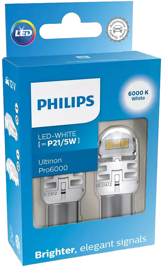 

Автолампа Philips 11499CU60X2 Ultinon Pro6000 P21/5W BAY15d прозрачная