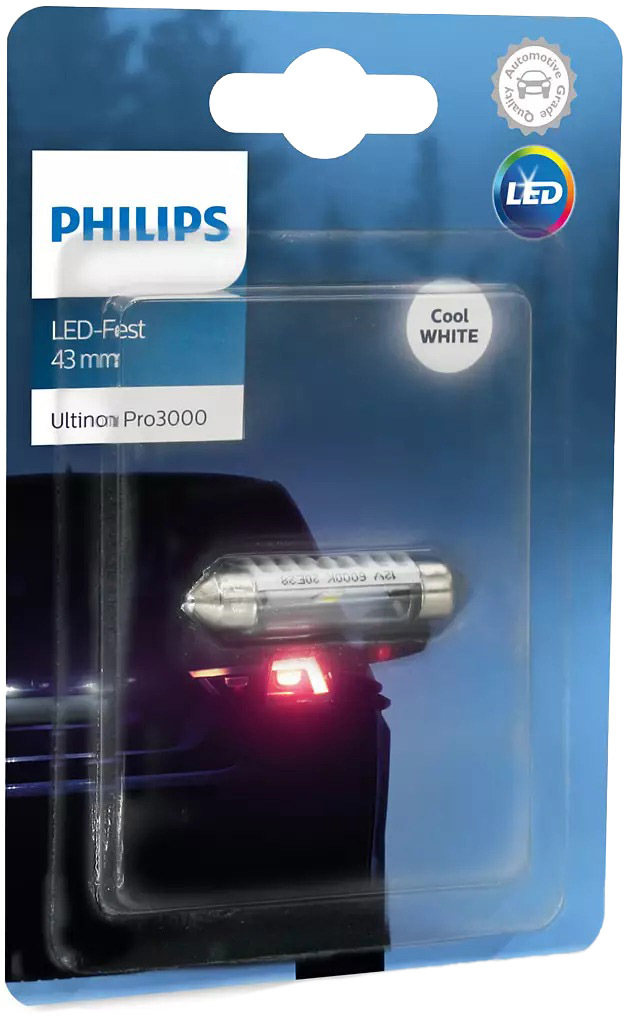 

Автолампа Philips 11864U30CWB1 Ultinon Pro3000 C5W SV8,5 прозрачная