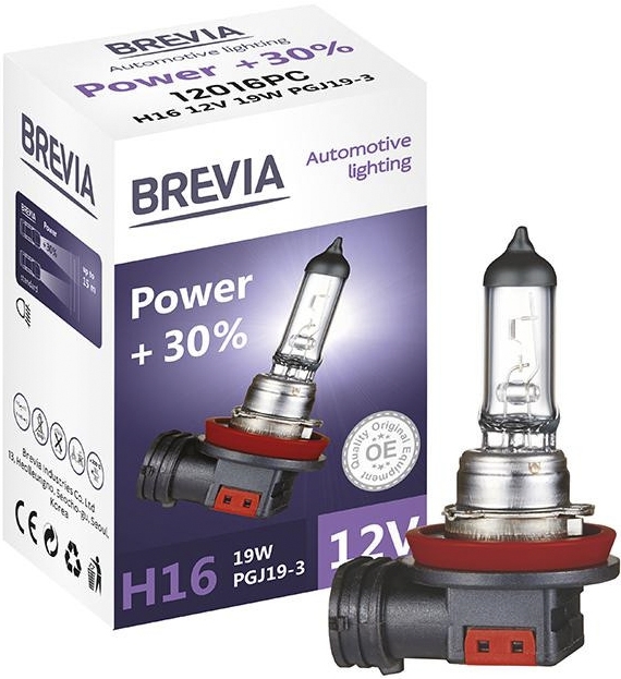 

Автолампа Brevia 12016PC Power +30% H16 PGJ19-3 19 W прозрачная