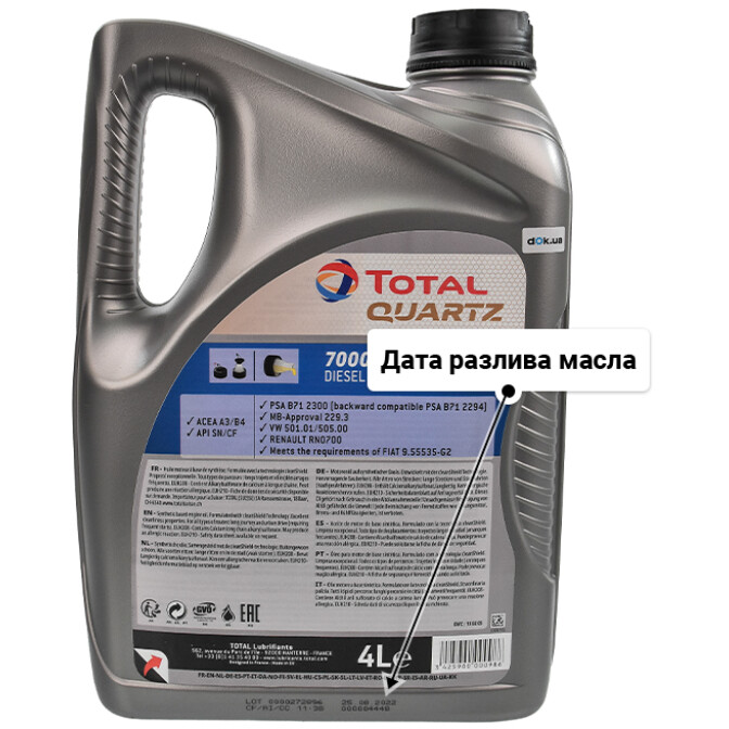 Моторное масло Total Quartz 7000 Diesel 10W-40 для Citroen Xantia 4 л