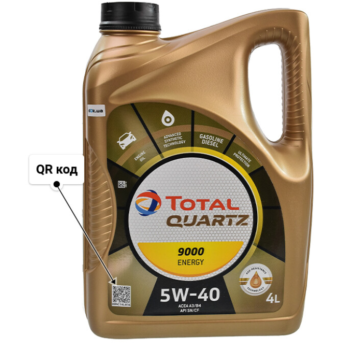 Моторное масло Total Quartz 9000 Energy 5W-40 для Peugeot 308 4 л