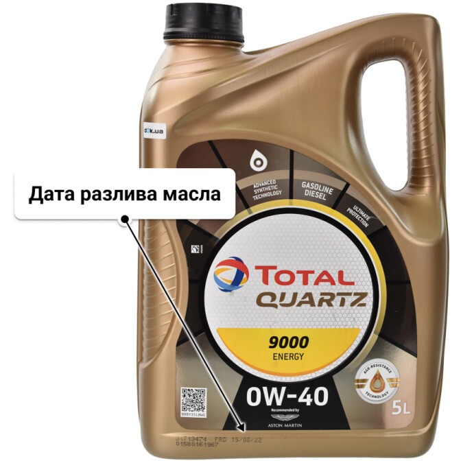 Моторное масло Total Quartz 9000 Energy 0W-40 5 л