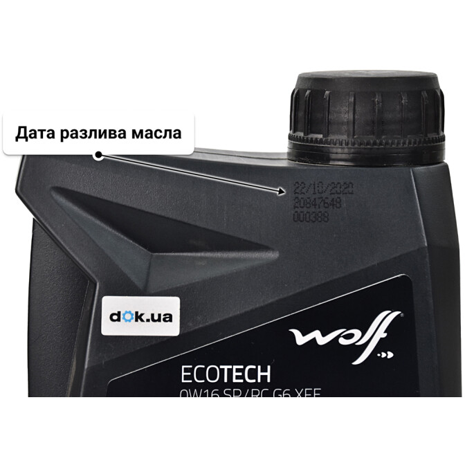 Моторное масло Wolf Ecotech SP/RC G6 XFE 0W-16 1 л