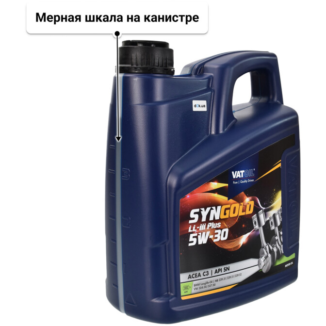 Моторное масло VatOil SynGold LL-III Plus 5W-30 для Opel Agila 4 л