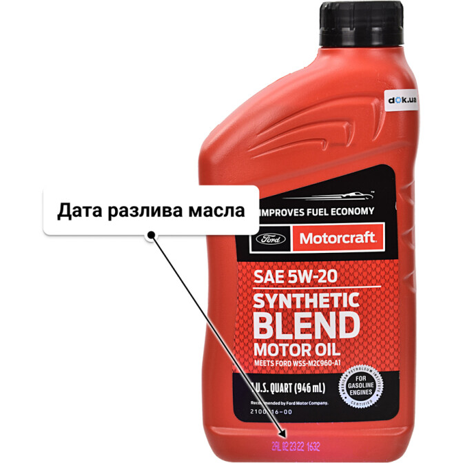 Моторное масло Ford Motorcraft Synthetic Blend Motor Oil 5W-20 0,95 л