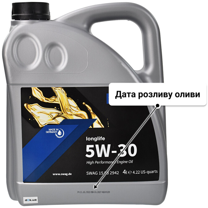Моторна олива SWAG LongLife 5W-30 для Mazda 6 4 л