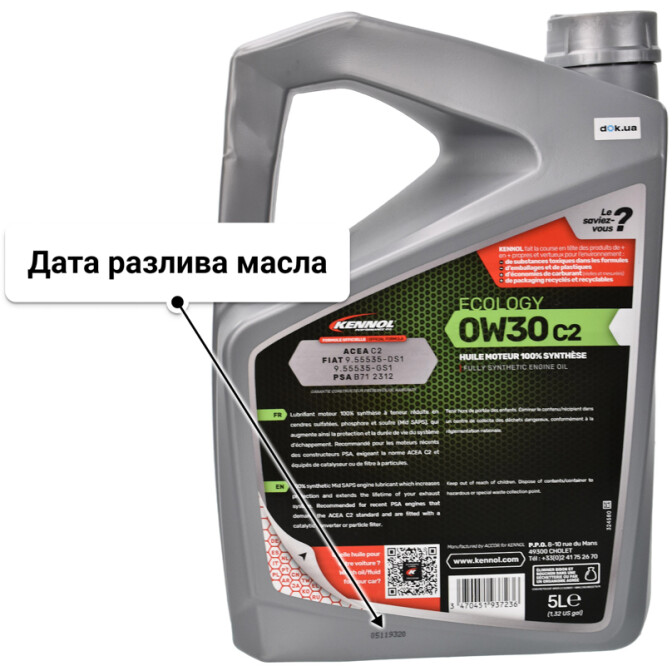 Моторное масло Kennol Ecology C2 0W-30 5 л