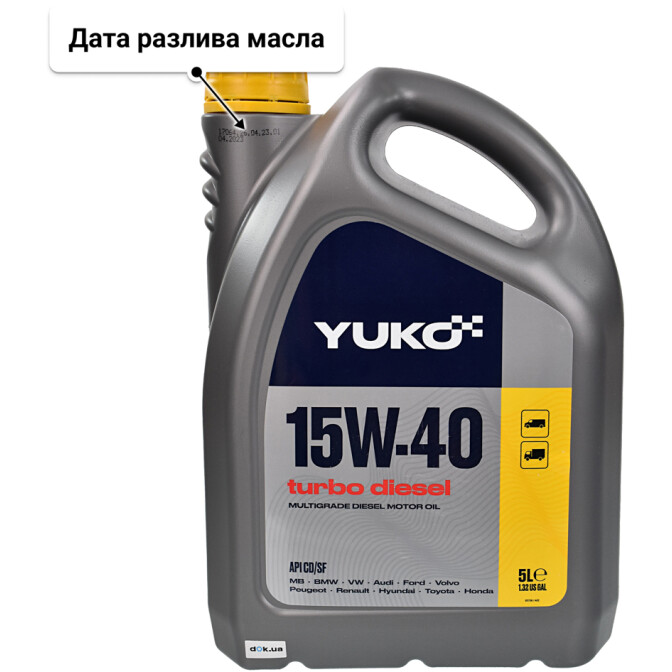 Моторное масло Yuko Turbo Diesel 15W-40 5 л