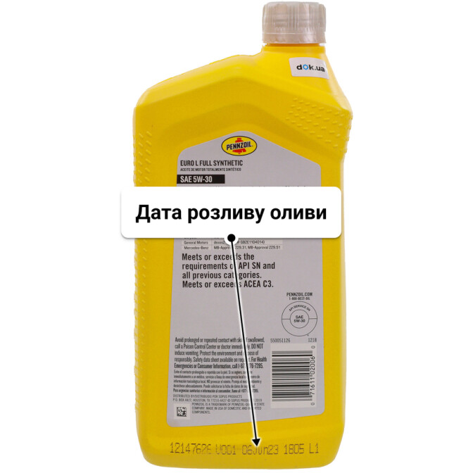 Олива Pennzoil Euro L 5W-30 0.95 л