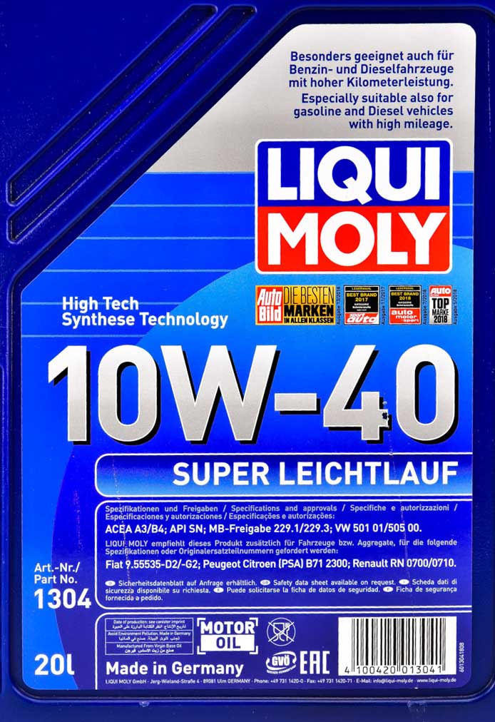 Моторна олива Liqui Moly Super Leichtlauf 10W-40 20 л на Ford Ranger