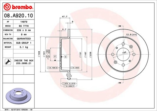 Тормозной диск Brembo 08.A920.10