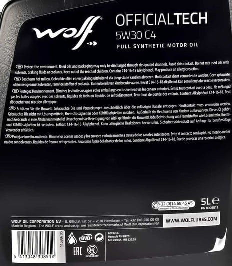 Моторна олива Wolf Officialtech C4 5W-30 5 л на Opel Tigra