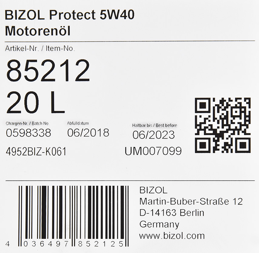 Моторное масло Bizol Protect 5W-40 20 л на Bentley Continental