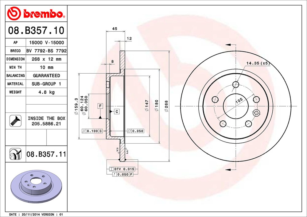 Тормозной диск Brembo 08.B357.10