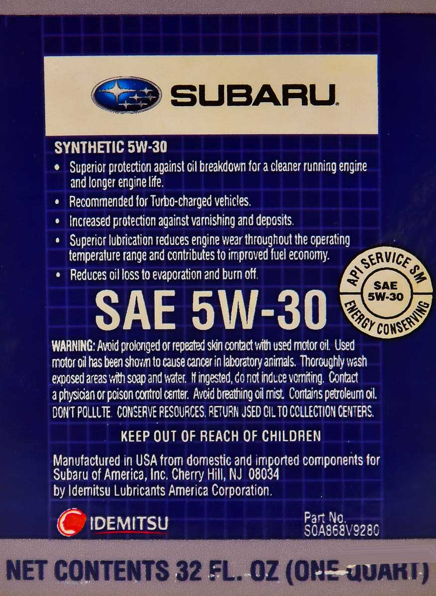 Моторное масло Subaru Synthetic Motor Oil 5W-30 1 л на Renault 4