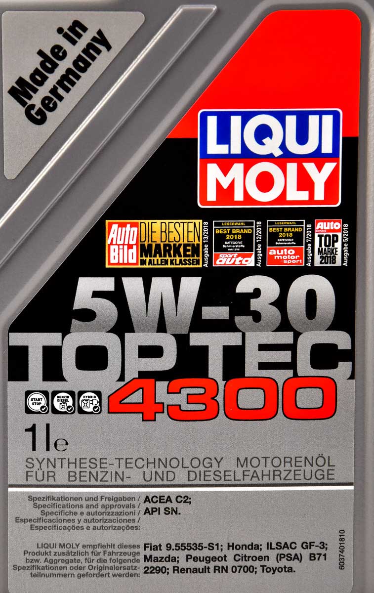 Моторное масло Liqui Moly Top Tec 4300 5W-30 1 л на Audi R8