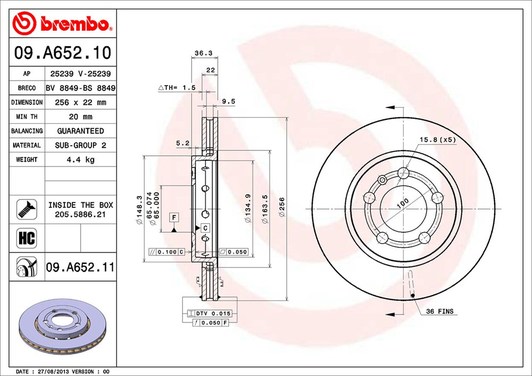 Тормозной диск Brembo 09.A652.11