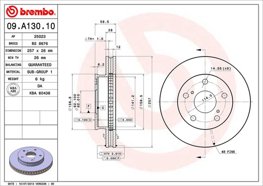 Тормозной диск Brembo 09.A130.10 для Toyota Hilux