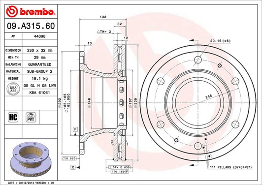 Гальмівний диск Brembo 09.A315.60