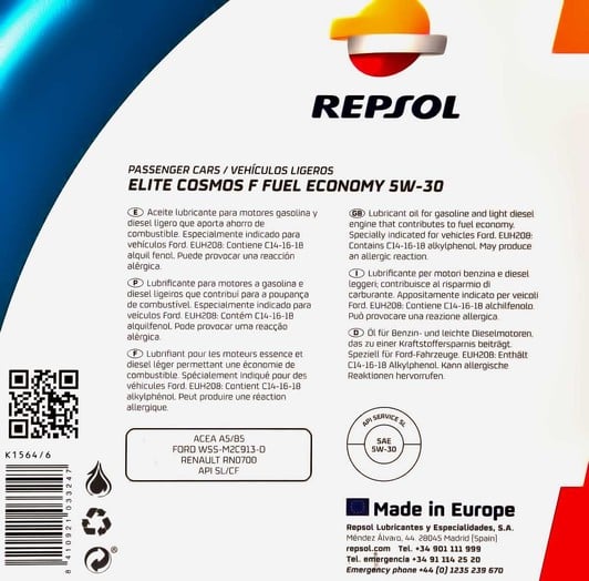 Моторное масло Repsol Elite Cosmos F Fuel Economy 5W-30 для Chevrolet Captiva 4 л на Chevrolet Captiva