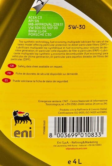 Моторное масло Eni I-Sint 5W-30 4 л на Renault Fluence