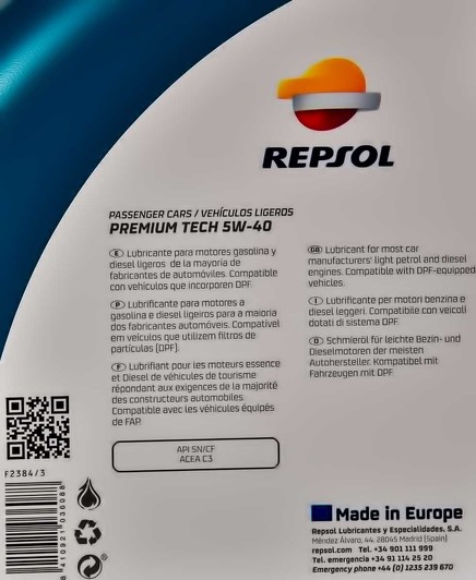 Моторное масло Repsol Premium Tech 5W-40 4 л на Toyota Picnic