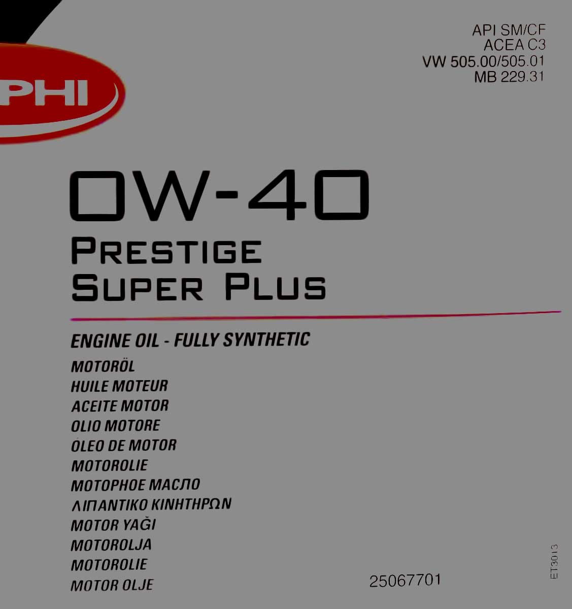 Моторна олива Delphi Prestige Super Plus 0W-40 5 л на Hyundai Terracan