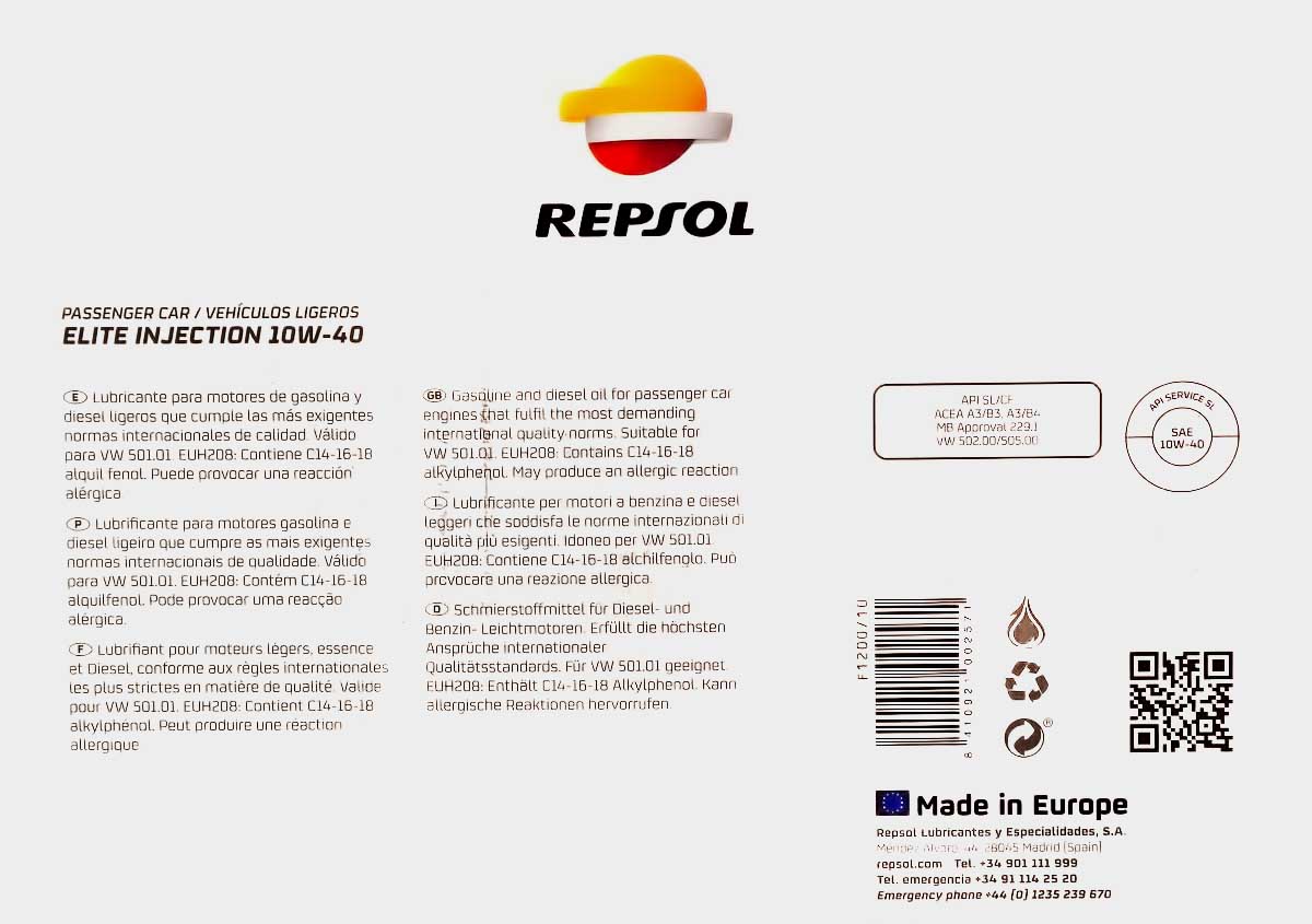 Моторна олива Repsol Elite Injection 10W-40 20 л на Cadillac SRX