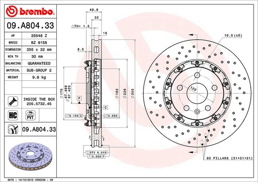 Гальмівний диск Brembo 09.A804.33